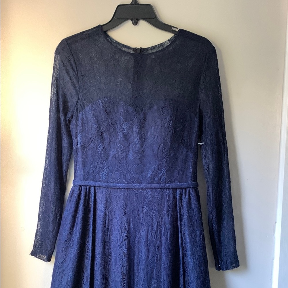 Mac Duggal Navy Lace Maxi Dress